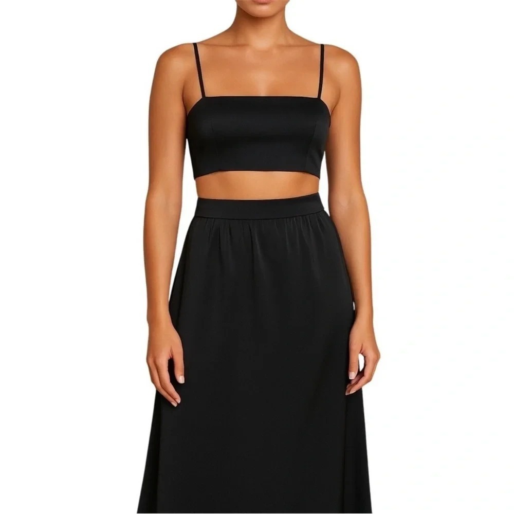 House of Harlow 2 Piece Set size XS Black Maxi Satin Skirt Bra Top Tank NWT